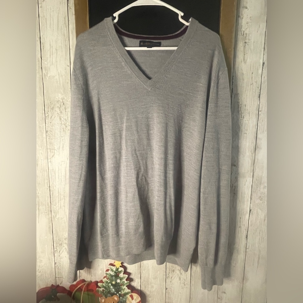 Brooks Brothers Italian Yarn Gray sweater men L merino wool cable knit